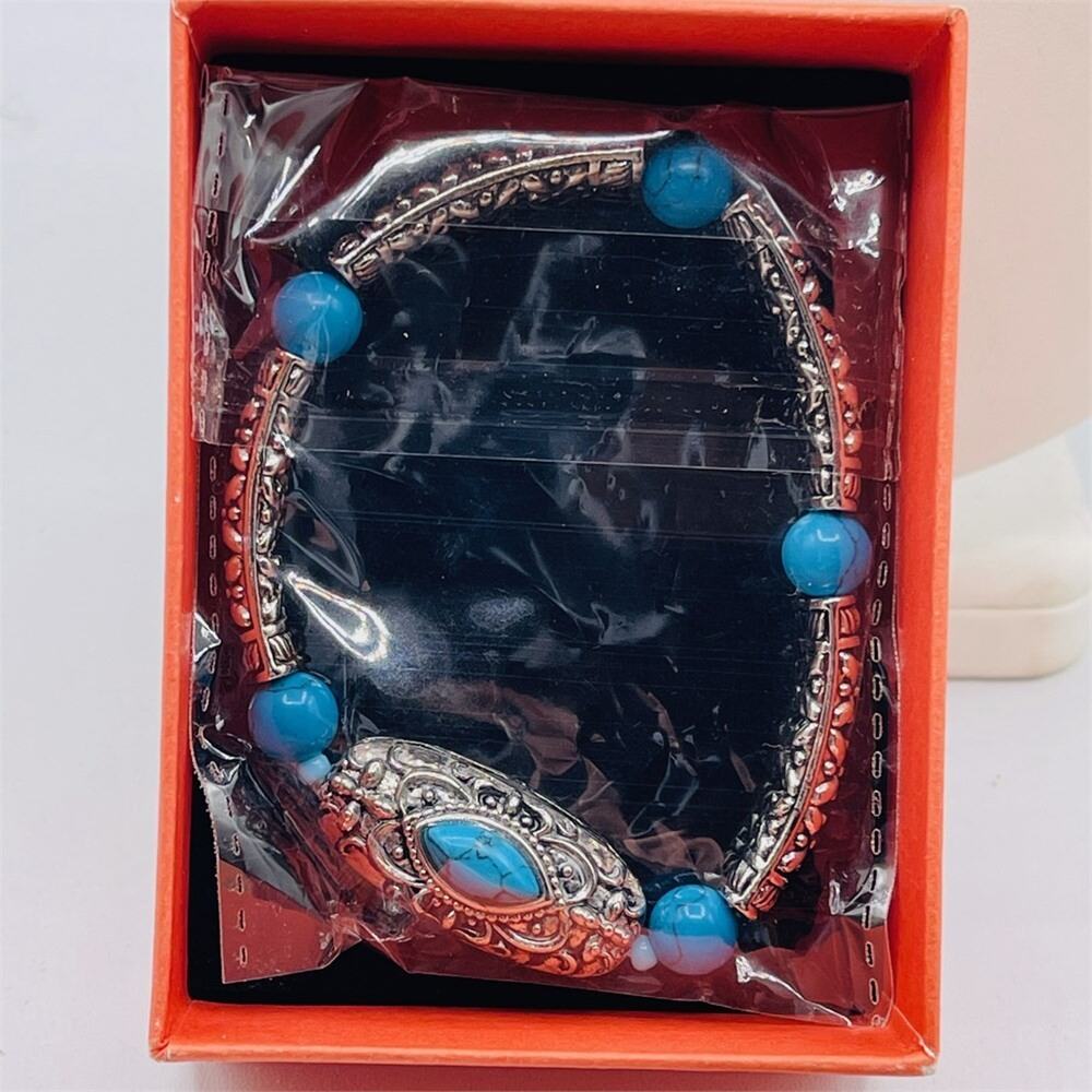 Canyon Sky Southwest Simulated Turquoise Silver Tone Stretch Station Bracelet NI